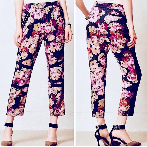 ANTHROPOLOGIE Lilka Floral Huntington Beach Moto Ankle Pants - Picture 2 of 7